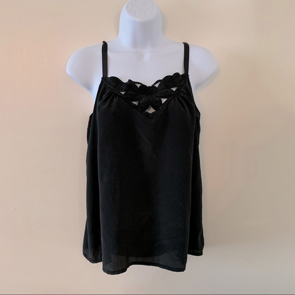 Chagall Black Camisole Sz 10 Floral Lace Trim - Picture 1 of 14